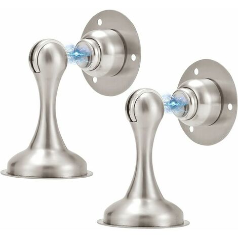 Magnetic Door Stopper Brushed Nickel No Drill Double-Sided Adhesive Tape Magnet Door Stop Magnet Door Stopper Hold Door Open Magnetic Door Holder Door Stopper Magnetic Door Stop 2 Pack