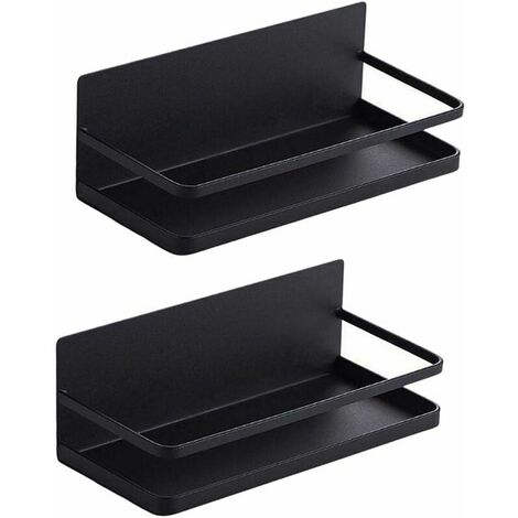 Magnetic Fridge Shelf Magnetic Fridge Spice Rack Magnetic Fridge Spice Basket for Kitchen Organizer (Black, 2packs)
