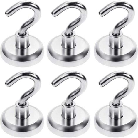 Magnetic hooks with a 34kg holding force, neodymium magnet hooks, extra-strong magnetic hooks, 6 pieces