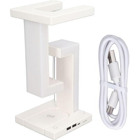 Magnetic Levitation Night Light 3 Gears Touching Switch LED Table Lamp with Phone Wireless Charging White