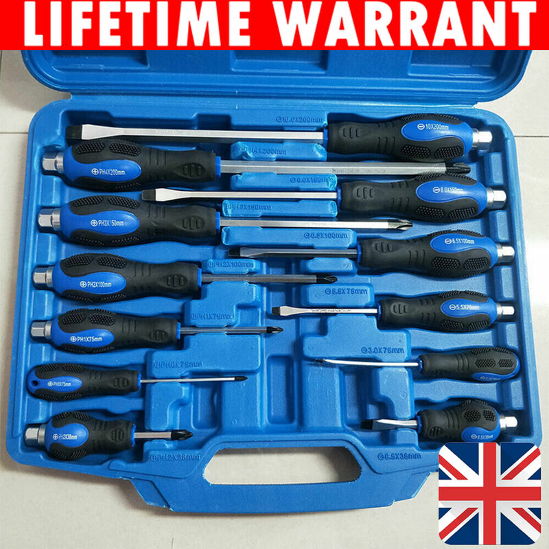 12PC Magnetic Screwdriver Set HEAVY DUTY Slotted Go Through Drivers