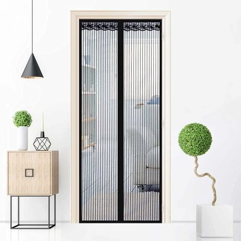 Magnétique Moustiquaire Porte Fermeture Aimantée Rideau Anti Mouche Maille avec Installation Complet Punaises et Bande Adhésive Noir(100 × 220cm)