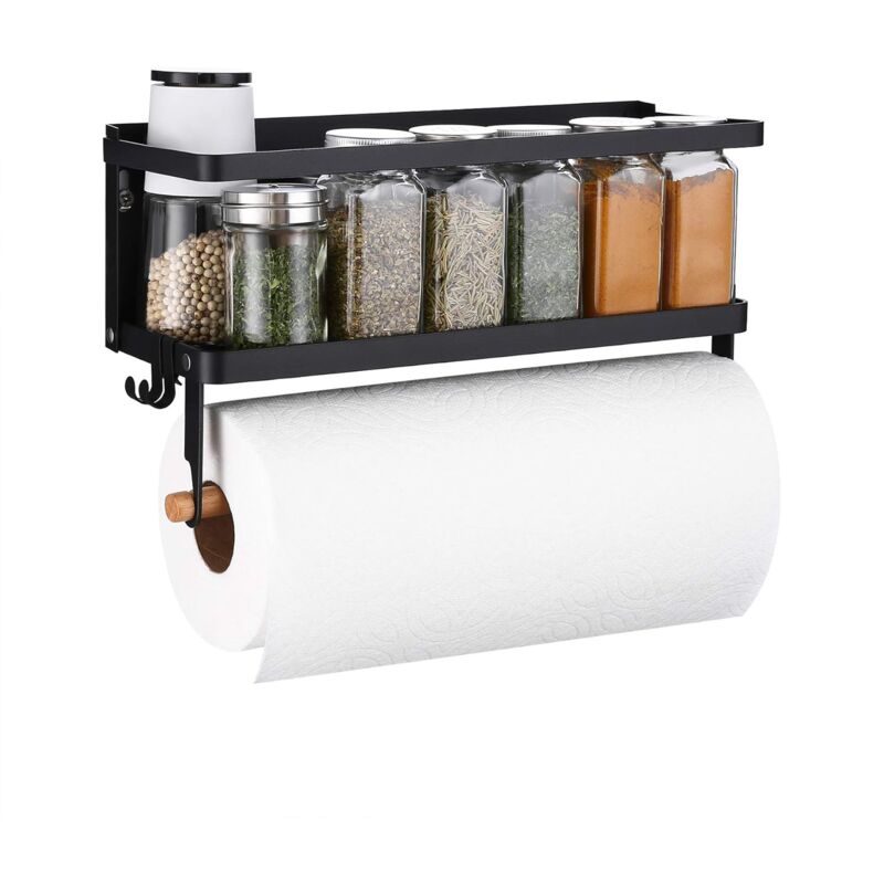 Magnétique Porte-épices Cuisine avec Porte-Papier de Cuisine Magnétique Étagère Cuisine Magnétique Support à Épices avec Porte Serviette Mural