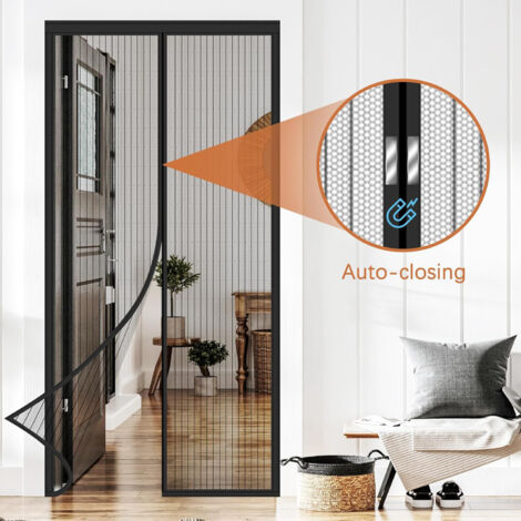 Magnétique Pour Porte , Rideau en Maille, Joint Magnétique de Haut en Bas avec Fermeture Automatique, Maintient l'air frais à l'intérieur (90x210cm, Noir)