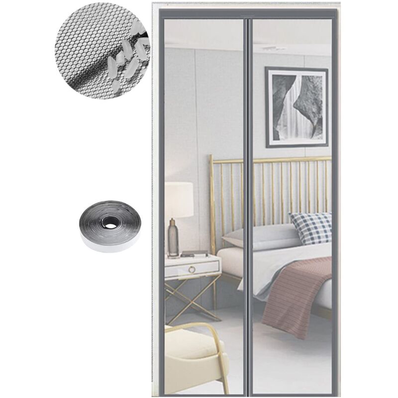 Magnétique pour Portes, Différentes Tailles, 120 x 220cm, Puissants Aimants, Fermeture Automatique, de Porte Rideau Couloirs Patio Sans Perçage, Gris