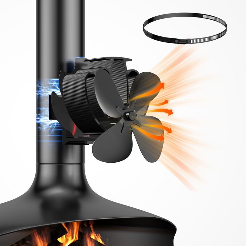 Magnétiques Ventilateur Poele à Bois, Amélioration Alimenté à la Chaleur Ventilateur Cheminee, Silencieux avec Thermomètre pour Brûleurs à Bois Tuyau