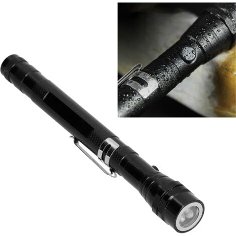 Magnetische, flexible, teleskopierbare LED-Taschenlampe mit 3 LEDs zur Objektsuche (schwarzes Aluminiummodell, ausziehbar auf 56 cm) für Camping und Expeditionen.