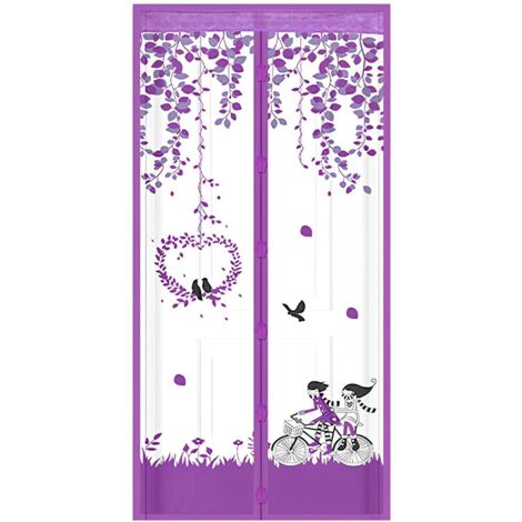 Magnetische Fliegengittertür für Türen bis 100 x 210 cm, starke Magnete, automatisches Schließen, Vorhangtür für Flure Terrassen ohne Bohren (Lila, Fahrradpaar)