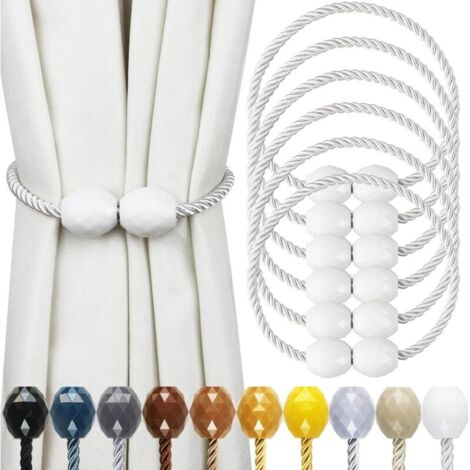 Magnetische Gardinenhalter in Weiß, 6er-Set, dekorative Raffhalter für Außengardinen