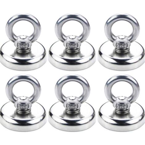 Magnetische Haken, Neodym-Magnet, Magnet mit Haken, starke Anziehungskraft von 40 kg, Durchmesser 32 mm (6er-Pack)