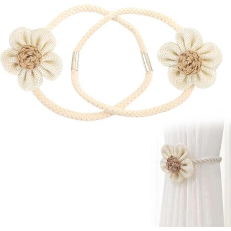 Magnetische Raffhalter für Gardinen, Magnetische Raffhalter für Gardinen, Magnetische Raffhalter für Gardinen – Raffhalter mit Blumenmuster für Boho-Stil, Wohnaccessoires, weiß