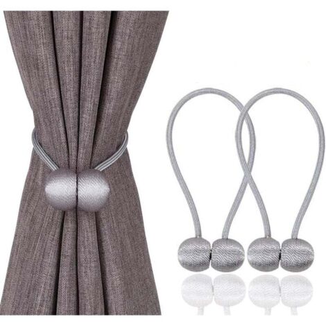 Magnetische Raffhalter zum Anklipsen von Vorhängen – Raffhalter für Fenster für Zuhause und Büro, dekorative Raffhalter aus Seil, klassisches Design, grau, 1 Paar