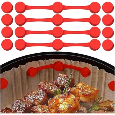 Magnetische Silikonstreifen für die Heißluftfritteuse, Papierhalter für die Heißluftfritteuse, temperaturbeständig mit 4 magnetischen Silikonklammern zur Befestigung von Backpapier in der Heißluftfrit
