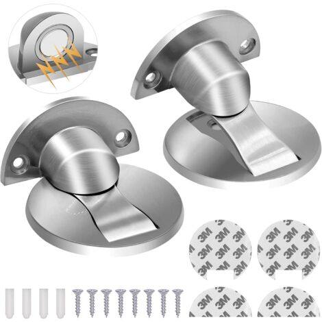 Magnetische Türstopper, gebürsteter Edelstahl, magnetische Türstopper, unsichtbare, robuste Türstopper, silberfarben, ohne Bohren, 2 Stück