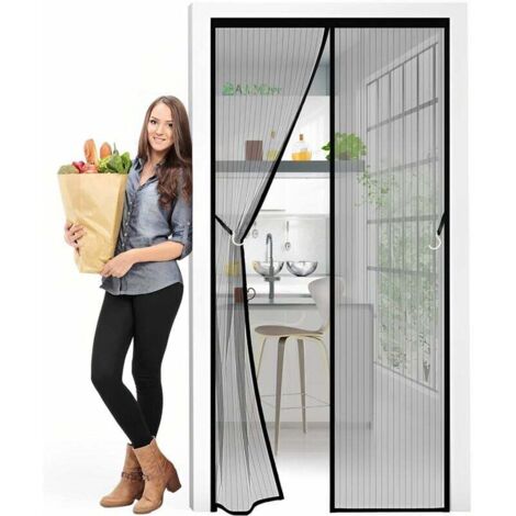 Magnetischer Fliegengitter-Türvorhang, 80 x 235 cm, Anti-Insekten-, Fliegen- und Moskitonetz für Flure, Türen für Innen-/Terrassen-/Schiebeeingangstür - Schwarz