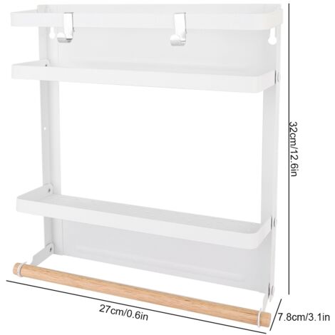 Magnetischer Kühlschrank-Gepäckträger für den Haushalt – Multifunktionaler magnetischer Gepäckträger zur Befestigung am Kühlschrank, weiß, Maße 32 x 27 x 7,8 cm
