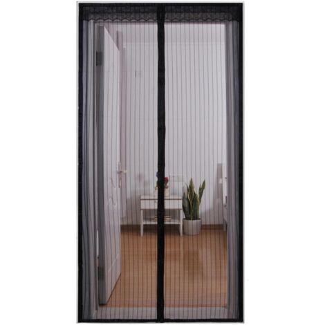 Magnetischer Moskitonetz-Türvorhang, Anti-Moskito-Türschutz, federbelastetes Moskitonetz für Türen und Fenster (Schwarz, 100 x 220 cm)