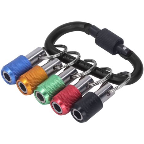 Magnetischer Steckschlüsselhalter, Rostbeständiger Bithalter mit 1/4-Sechskantschaft, 5 Verlängerungsstangen, Tragbar mit Schlüsselanhängern für die Industrielle Reparatur (Schwarzer Karabiner)