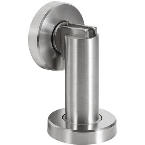 Magnetischer Türstopper in Edelstahloptik – Türstopper mit Befestigungsmaterial für Boden und Wand – Magnetischer Türstopper – Ø 5 cm, Höhe 8 cm