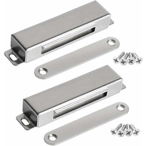 NAXUNNN Magnetischer Türverschluss 30 kg starker Zugmagnet Schrank Schmerlen magnetische Hardware Edelstahl Chrom Türschließer für Badezimmer Küche Schiebetür Fenster Schrank (60lbs Forge 2 Pack)