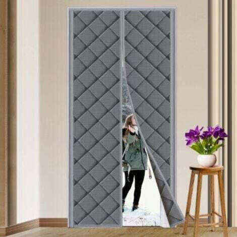 Magnetischer, wärmeisolierender Türvorhang (90 x 210 cm), kältebeständig, verdunkelnd, schalldämmend, für Balkon, Wohnzimmer, Keller, Grau