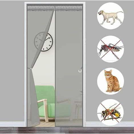 TUMALAGIA Magnetisches Fenster-Moskitonetz für Tür, 105 x 210 cm, magnetischer Türvorhang, Rollo, Moskitonetz ohne Bohren, für Innen-/Terrassen-/Schiebe-Haustür, Grau