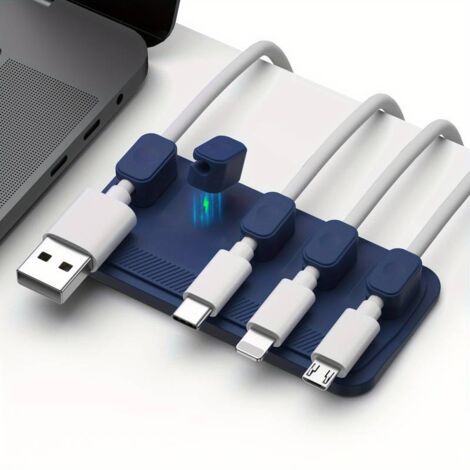 Magnetisches Kabelmanagement, Kabelhalterclips, vielseitiger Schreibtischkabelhalter, 5 Clips für Lightning-, USB-C- und Micro-USB-Kabel, haftet auf Holz, Marmor, Metall und Glas