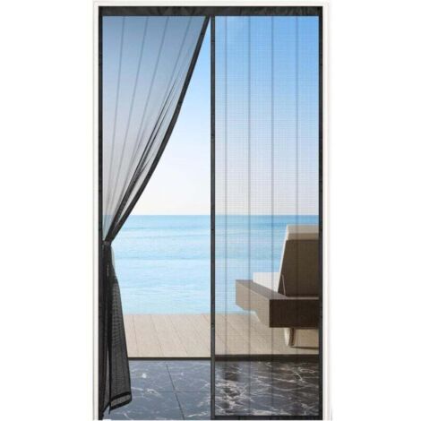 Magnetisches Moskitonetz für Türen und Fenster, 90 x 210 cm, Fiberglasgewebe, extrem widerstandsfähig, mit starken Magneten, für Eingangstüren, Fliegengitter mit Klebeband, Schwarz