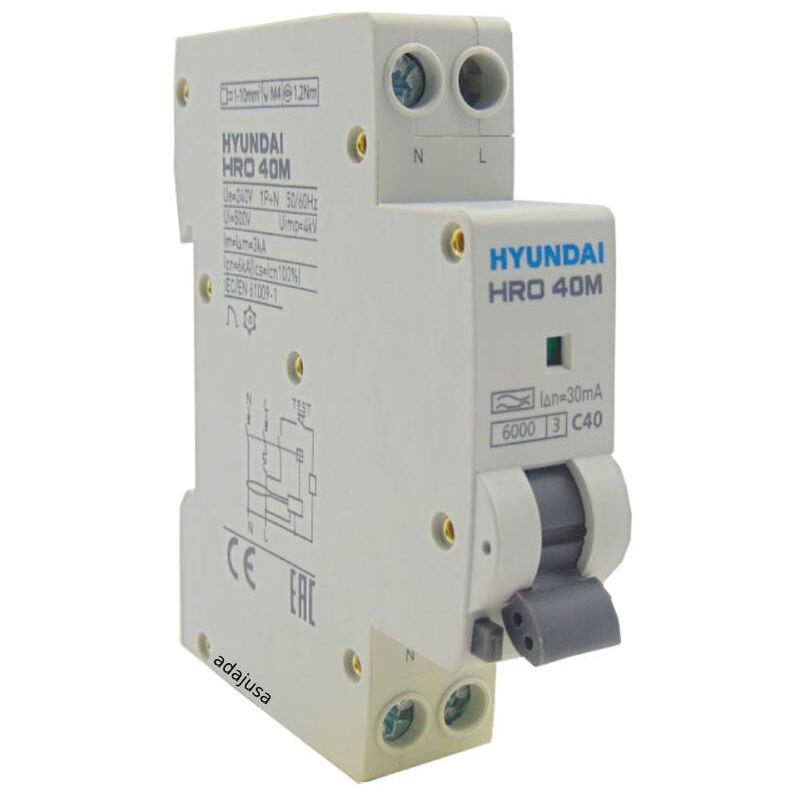 

Magnetotérmico diferencial 20A 30mA Clase A perfil estrecho - Hyundai Electric
