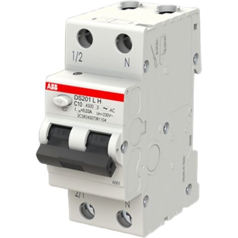 Magnetotérmico Diferencial Abb DS201LH 10A curva C 30mA AC DS201LHC10AC30