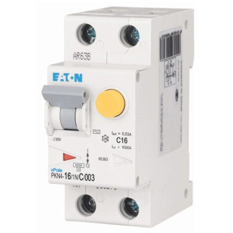Magnetotérmico Diferencial Eaton 16A 1P+N 4.5kA 30mA curva C tipo AC 2M 237068