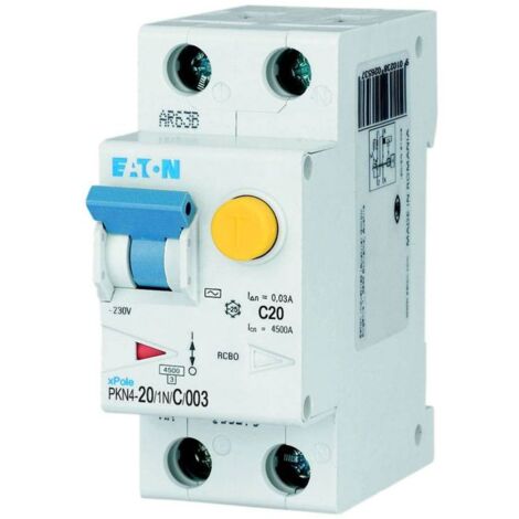 Magnetotérmico Diferencial Eaton 20A 1P+N 4.5kA 30mA curva C tipo AC 2M 2371011