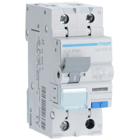 Magnetotérmico Diferencial Hager 1P+N 16A 4,5kA 10mA curva C Tipo A 2M ACA816H