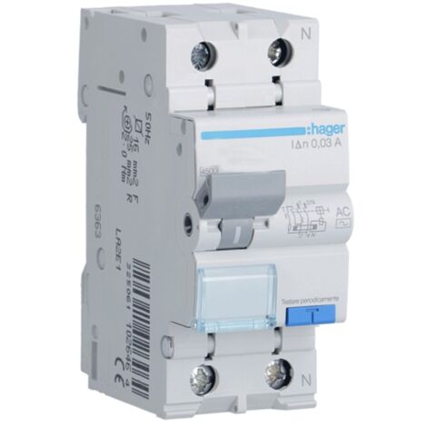 Magnetotérmico Diferencial Hager 1P+N 25A 4,5kA 30mA curva tipo C AC 2M ADC825H