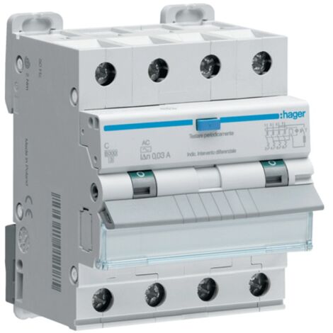 Magnetotérmico Diferencial Hager 4P 32A 6kA 30mAcurva C Tipo AC 4M ADP482H