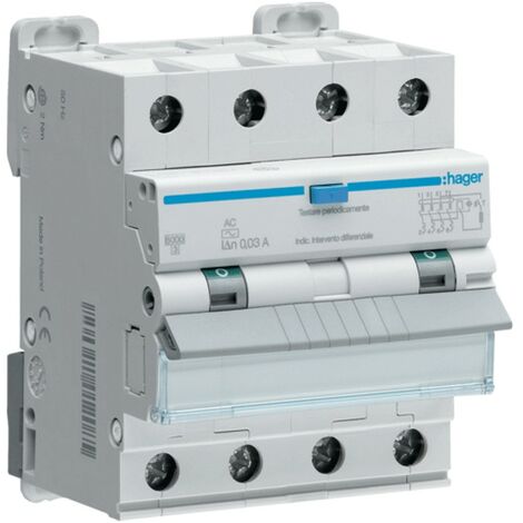 Magnetotérmico Diferencial Hager 4P 40A 6kA 300mA curva C Tipo AC 4M AFP490H