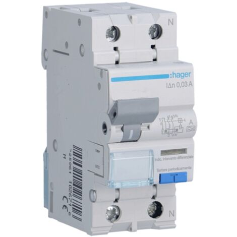Magnetotermico Differenziale Hager 1P+N 16A 4.5kA 30mA curva C Tipo A 2M ADA816H