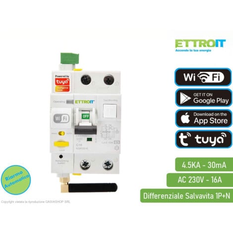 ETTROIT MAGNETOTERMICO DIFFERENZIALE SALVAVITA DIN SMART WIFI TUYA RIARMO TRAMITE APP