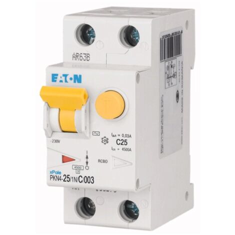 Magnétothermique Différentiel Eaton 25A 1P+N 4.5kA 30mA courbe C type AC 2M 237131