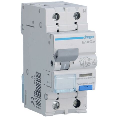 Magnétothermique Différentiel Hager 1P+N 16A 4.5kA 30mA courbe C Type A 2M ADA816H