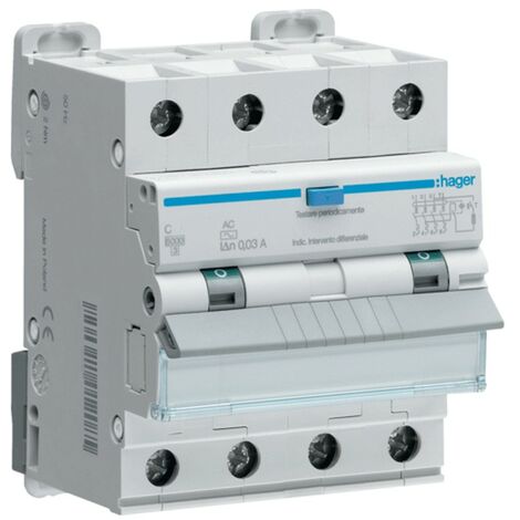 Magnétothermique Différentiel Hager 4P 32A 6kA 30mA courbe C Type AC 4M ADP482H