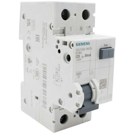 Magnétothermique différentiel Siemens 25A 6KA 1P+N 30MA type A 2M 5SU13567KK25