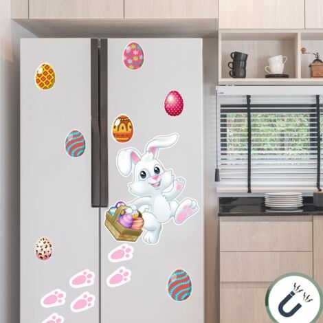 Magnets de réfrigérateur - Lot de 15 autocollants magnétiques Easter Bunny pour décoration cuisine - Multicolores PVC 100g