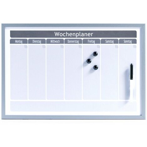 Magnettafel WOCHENPLANER + 3 Magnete und Filzstift, grau, 60x40 cm, ZELLER