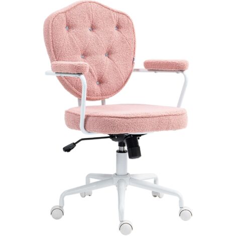 Magnifique chaise de bureau rose, avec revêtement doux et capitonné, réglable en hauteur.