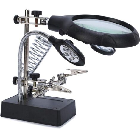 Magnifying Glass Stand with 5 LEDs, Multifunctional Soldering Iron, Third Hand for Electronics Engineers, Watchmakers, and Watch Repairers