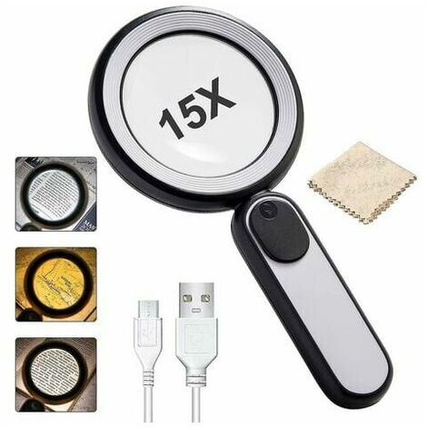 Magnifying Glass with Light 21 LEDs 15X Rechargeable Handheld Reading Magnifier with 3 Light Modes High Clarity Magnifying Glass for Reading for S