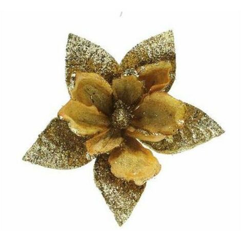 Magnolia decorativa per albero di natale con clip - colore oro - addobbo di natale
