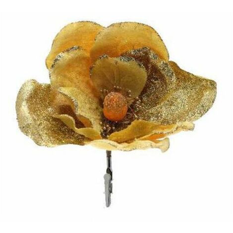 Magnolia decorativa per albero di natale con clip - colore oro - addobbo di natale