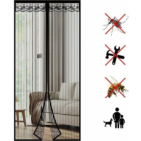 Magn��tique Moustiquaire Porte Rideau Anti Mouche Bande Adh��sive Mailles ultra fines Fermeture Automatique Fine Installation sans Outil Facile pour Enfants et Animaux de Compagnie